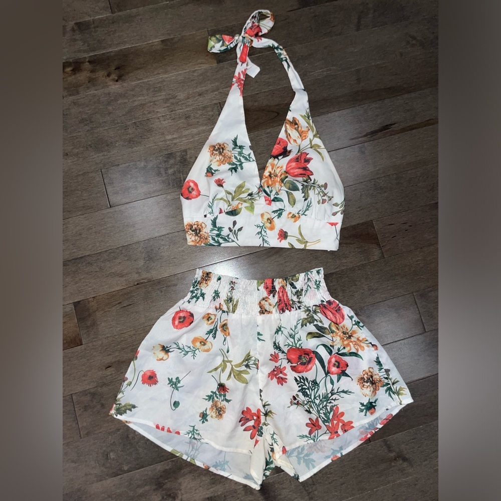 Two-Piece Floral Halter and Short Set